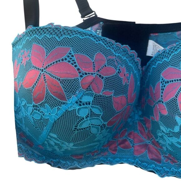 FFF Plus Size Blue Pink Floral Balconette Bra Size 40D - Picture 4 of 7